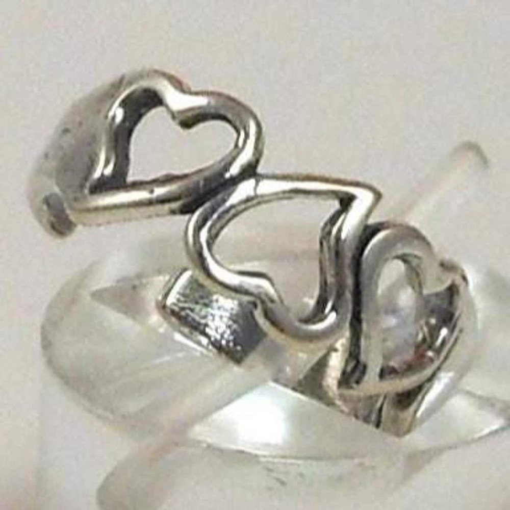 Vintage 90s Sterling Silver Hearts Toe Ring - NOS Boho Jewelry from Thailand 925 - Picture 1 of 7